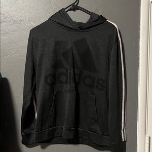 Adidas Men's Black Hoodie with White Stripes